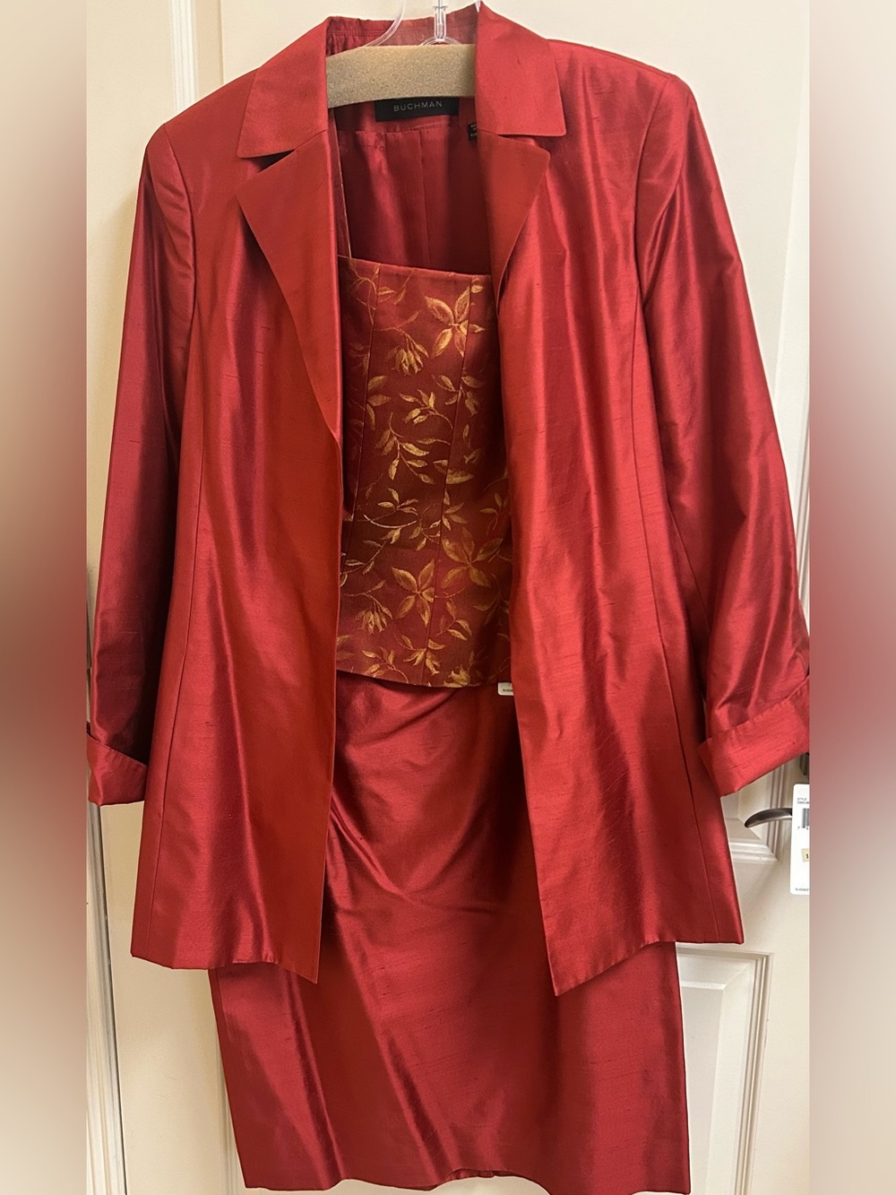 Dana Buchman Paprika 100% Silk Suit 3 Pc Set- Jacket Pencil Skirt Corset Top 10